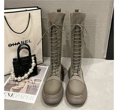 Platform Lace-Up Tall Sock Boots