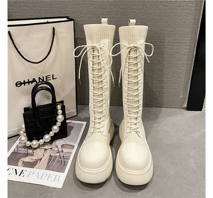 Platform Lace-Up Tall Sock Boots
