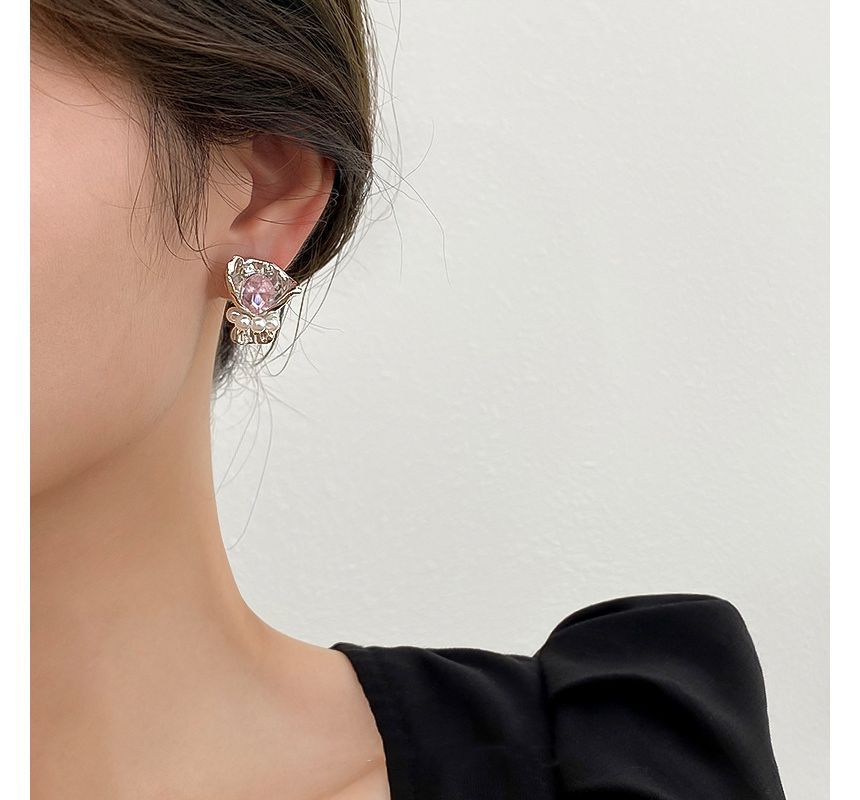 Flower Rhinestone Alloy Earring