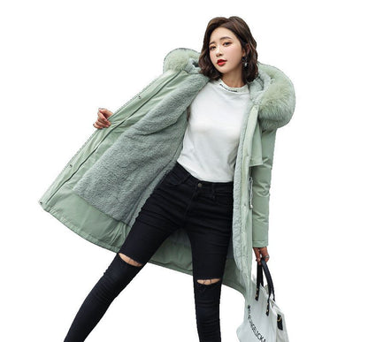 Fluffy Hooded Padded Zip-Up Long Coat