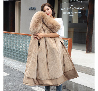 Fluffy Hooded Padded Zip-Up Long Coat