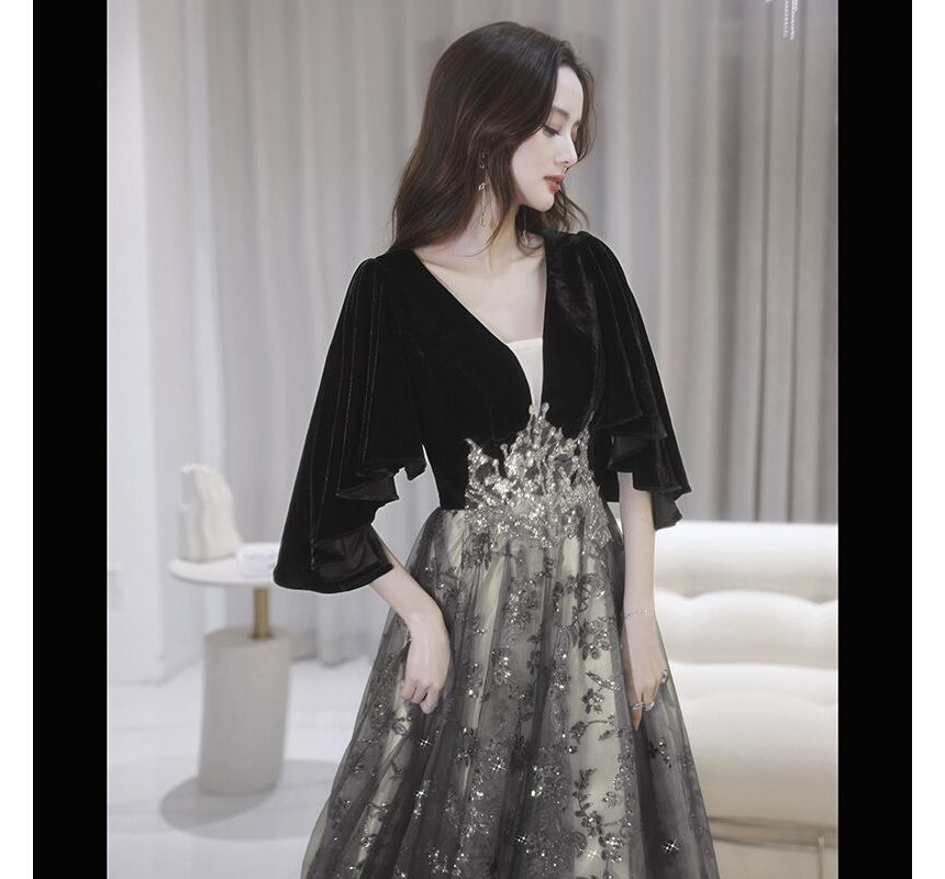 Evening Flower Embroidered Gown A-Line