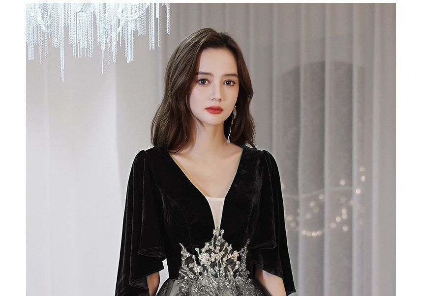 Evening Flower Embroidered Gown A-Line