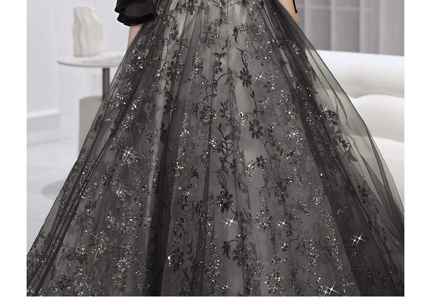 Evening Flower Embroidered Gown A-Line