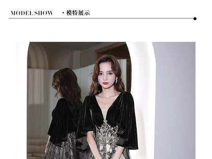 Evening Flower Embroidered Gown A-Line