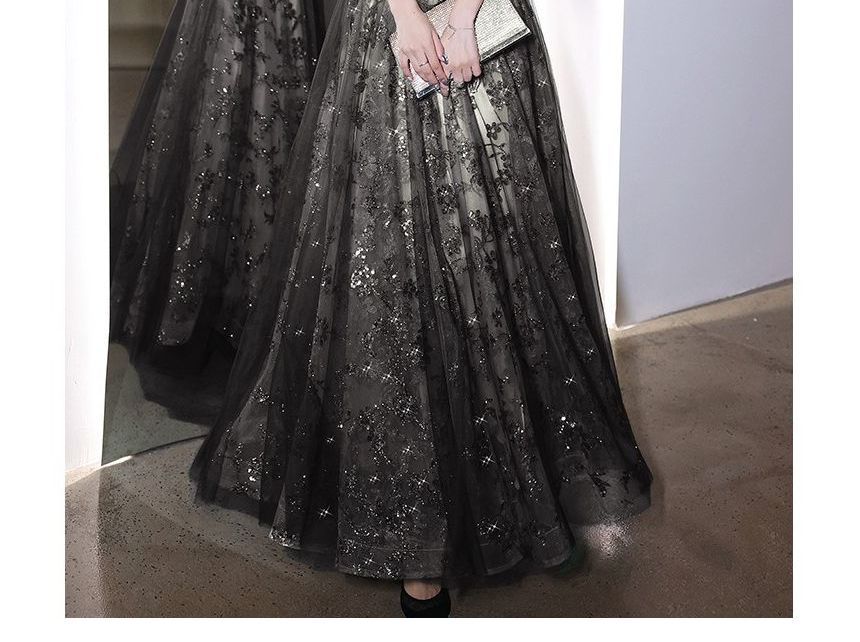 Evening Flower Embroidered Gown A-Line