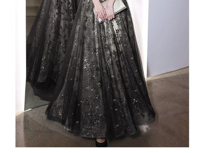 Evening Flower Embroidered Gown A-Line