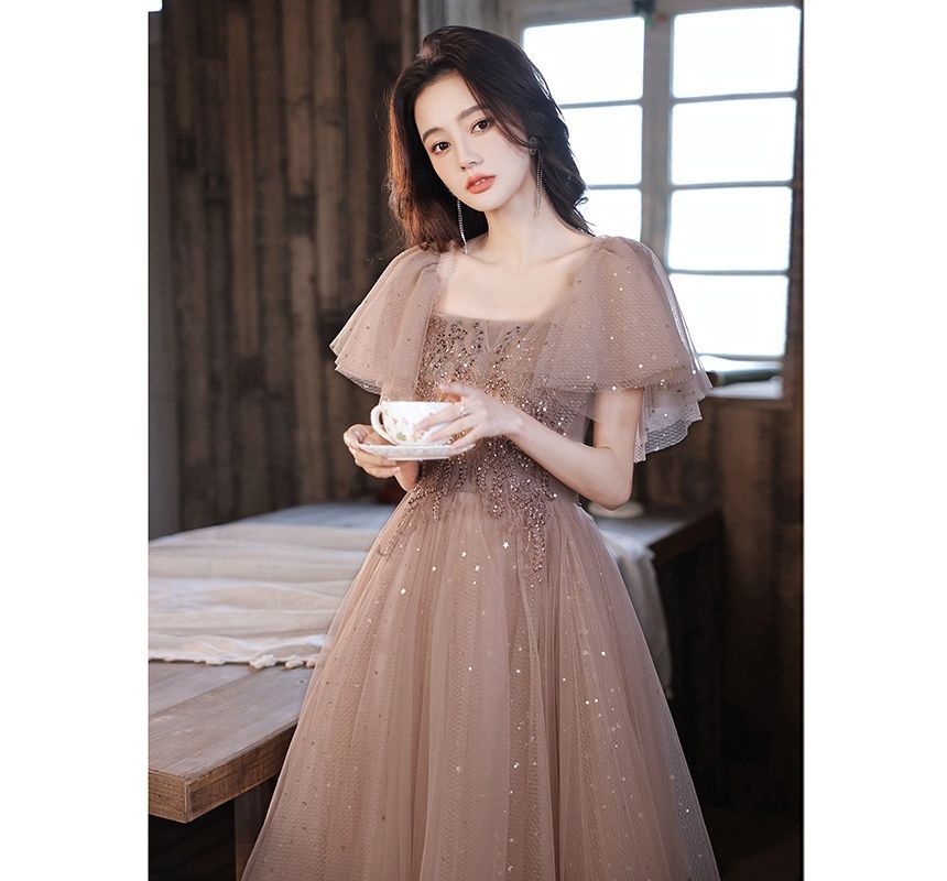 Sheer Panel Midi A-Line Cocktail Dress