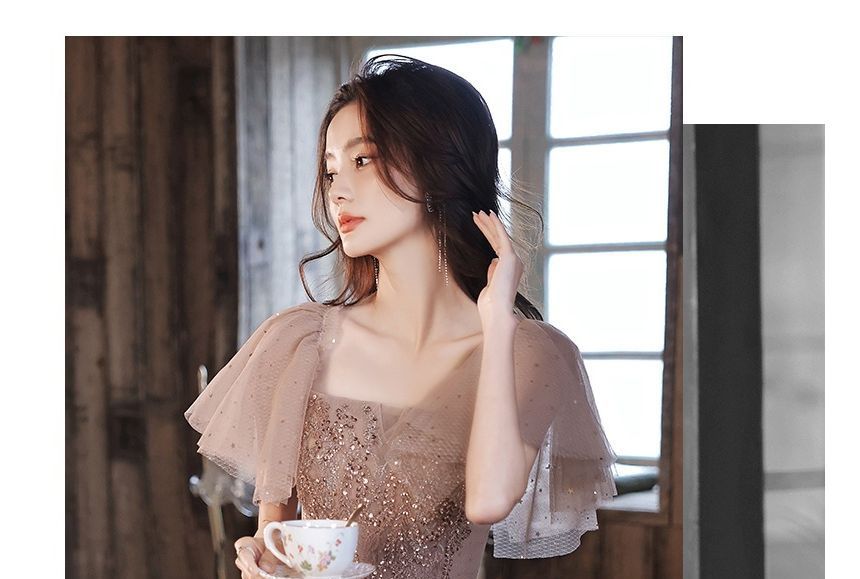 Sheer Panel Midi A-Line Cocktail Dress