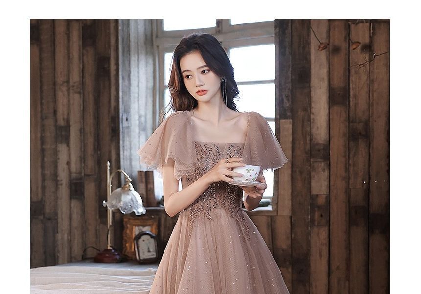 Sheer Panel Midi A-Line Cocktail Dress