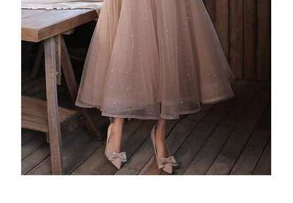 Sheer Panel Midi A-Line Cocktail Dress