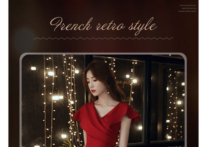 V-Neck Ruffle Sleeve Printed Asymmetrical A-Line Cocktail Dress