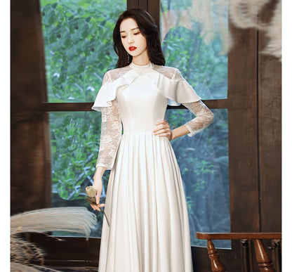 Designs) A-Line Panel Ruffled (Various Gown Wedding Lace Long-Sleeve