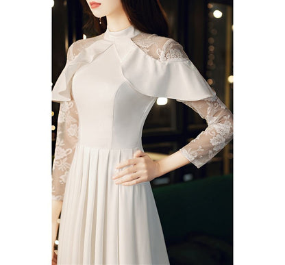Designs) A-Line Panel Ruffled (Various Gown Wedding Lace Long-Sleeve