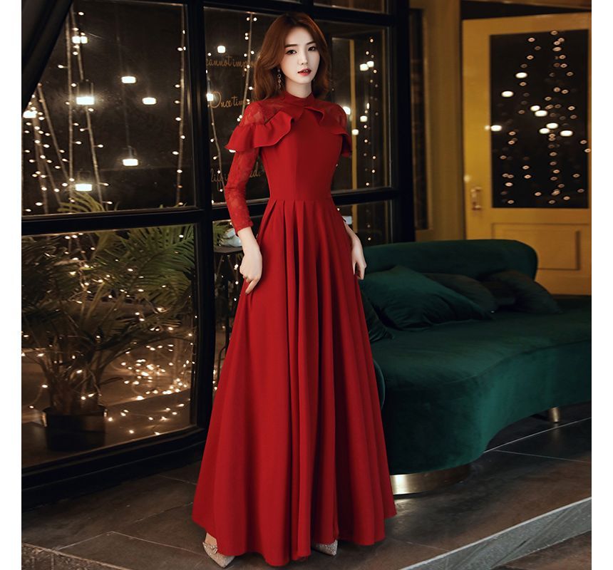 Long-Sleeve Lace Panel Ruffled A-Line Wedding Gown (Various Designs)