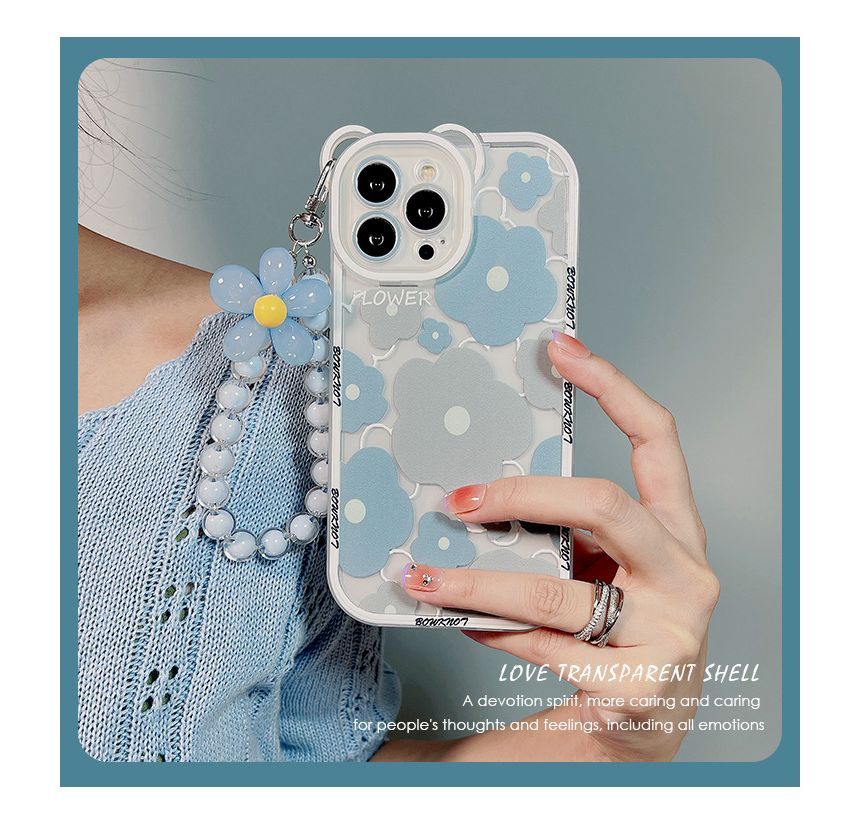 Flower Bead Chain Transparent Phone Case