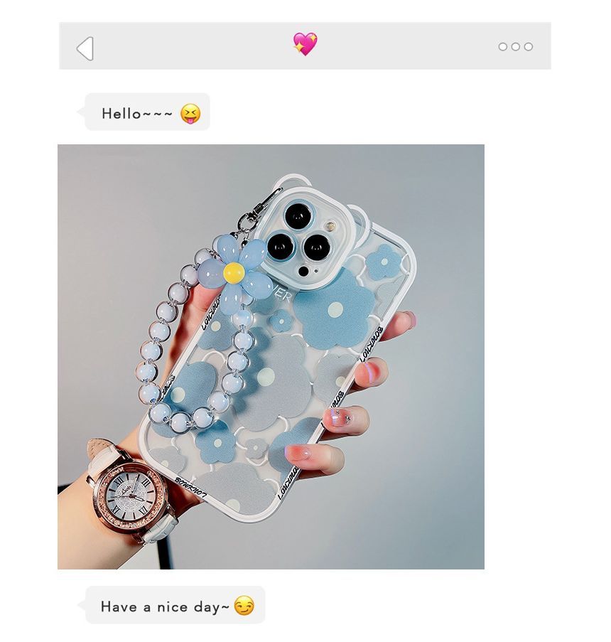 Flower Bead Chain Transparent Phone Case