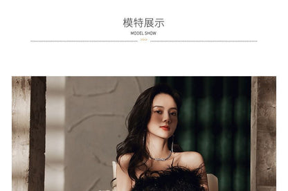 Fluffy Trim A-Line Evening Gown Sequined Strapless