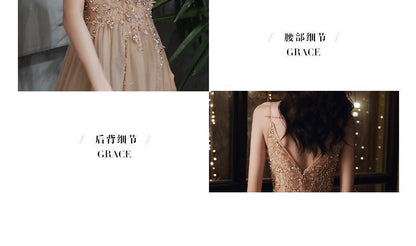 Spaghetti Evening Sequined Gown A-Line Strap Floral