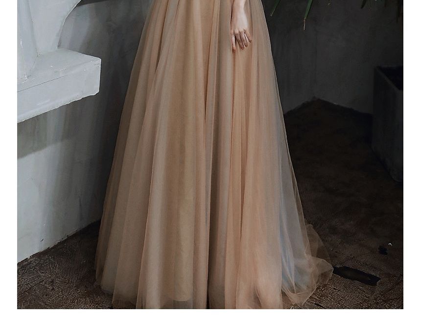 Spaghetti Evening Sequined Gown A-Line Strap Floral