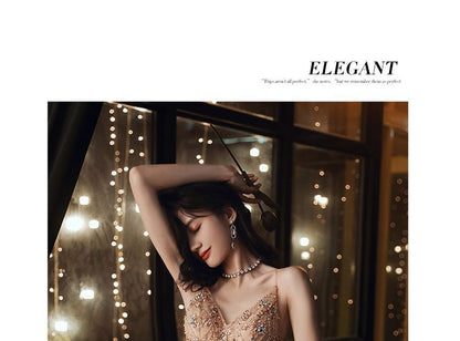 Spaghetti Evening Sequined Gown A-Line Strap Floral