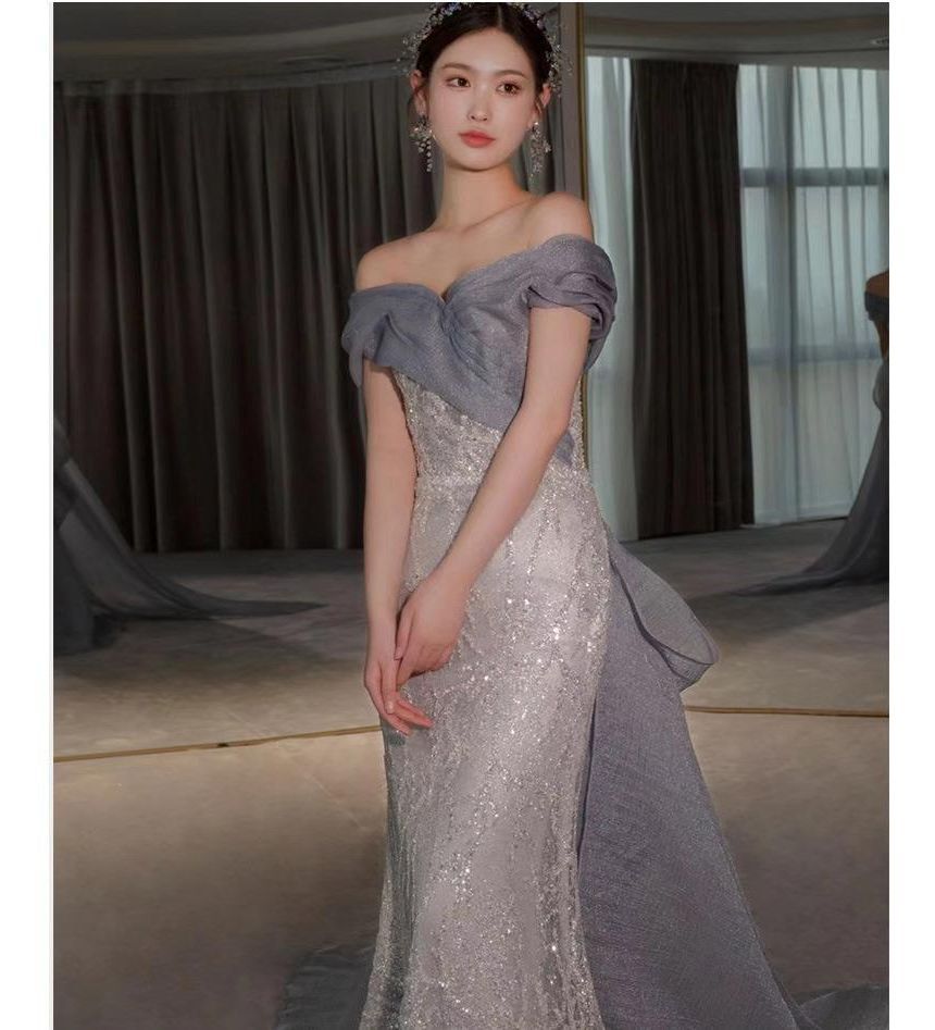 Lace Mermaid Gown Off-Shoulder Evening Paneled