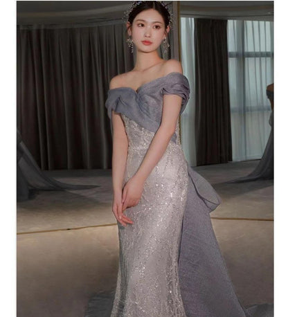 Lace Mermaid Gown Off-Shoulder Evening Paneled