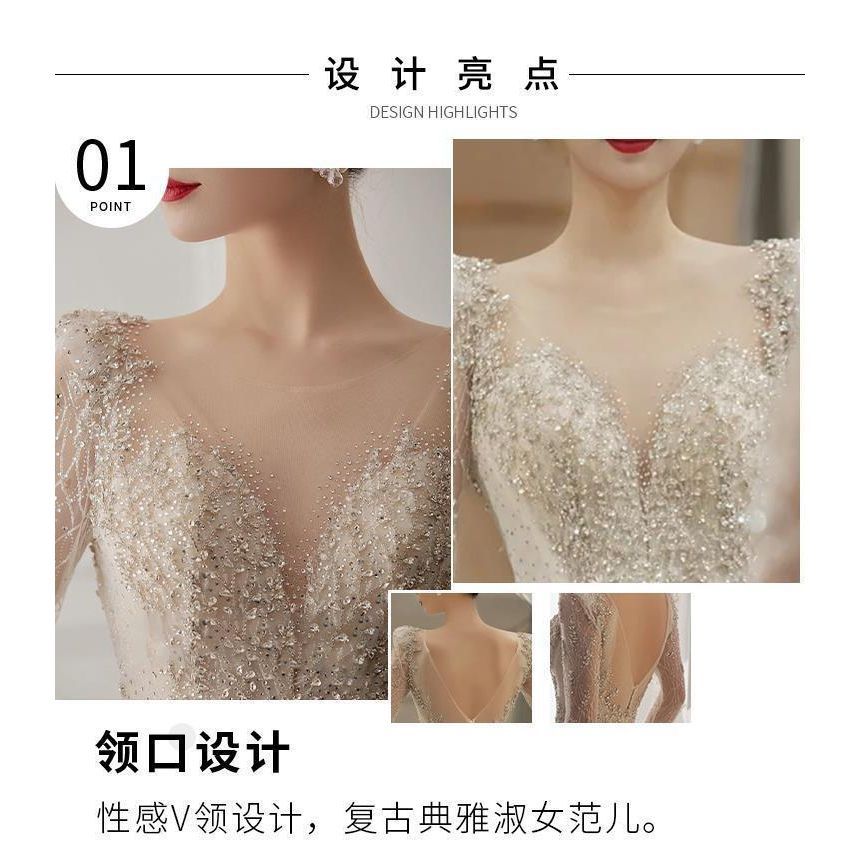 Long-Sleeve Open-Back Rhinestone Bodycon Wedding Gown