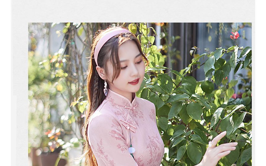 3/4-Sleeve Floral Slit Midi Qipao