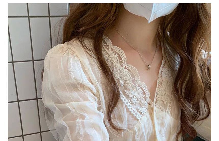 Lace-Trim V-Neck Blouse
