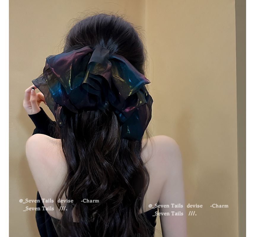 Holographic Mesh Bow Hair Clip