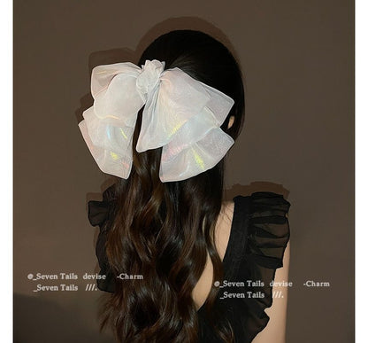 Holographic Mesh Bow Hair Clip