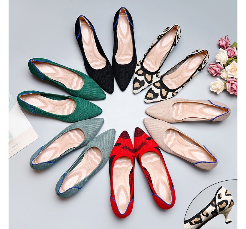 Pointy-Toe Knit Kitten Heel Pumps