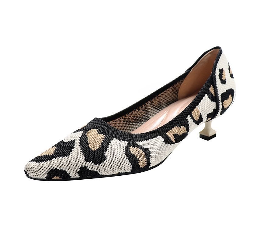 Pointy-Toe Knit Kitten Heel Pumps