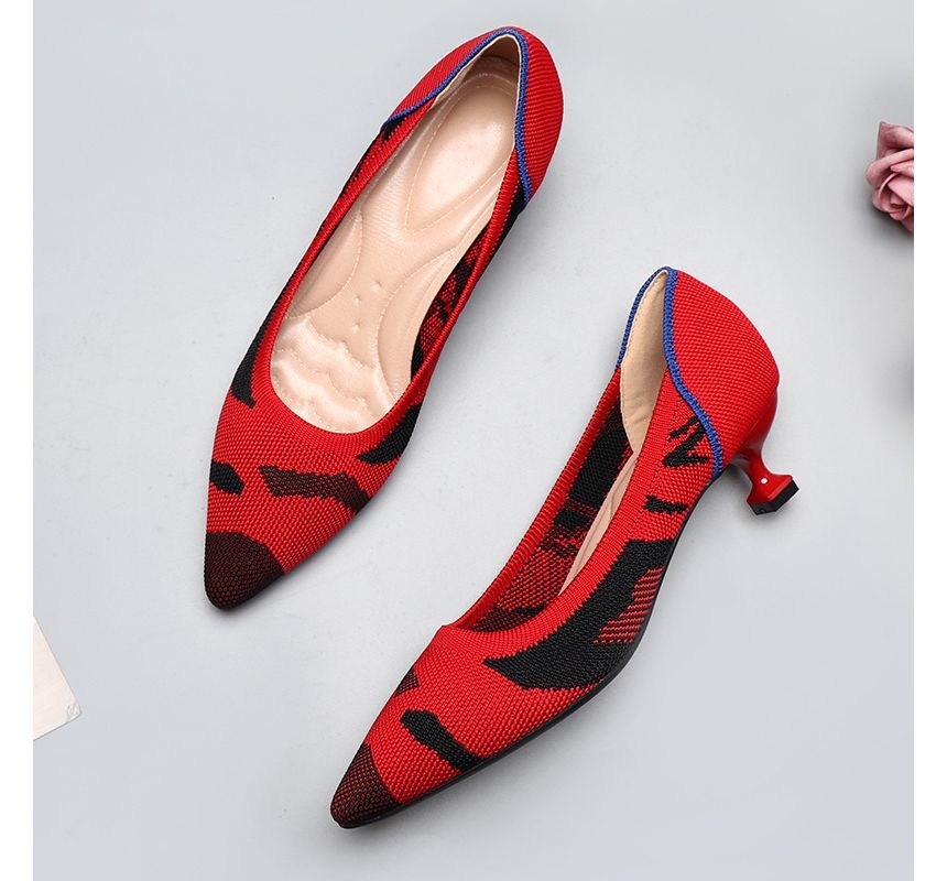 Pointy-Toe Knit Kitten Heel Pumps