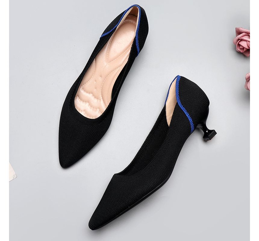Pointy-Toe Knit Kitten Heel Pumps