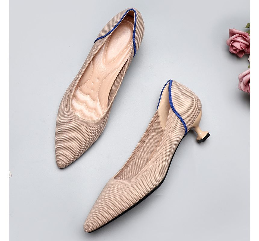 Pointy-Toe Knit Kitten Heel Pumps