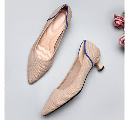 Pointy-Toe Knit Kitten Heel Pumps