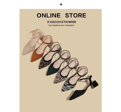 Pointy-Toe Ankle Strap Chunky Heel Sandals