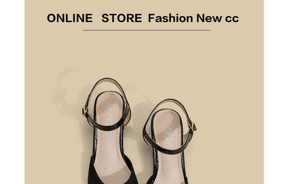 Pointy-Toe Ankle Strap Chunky Heel Sandals