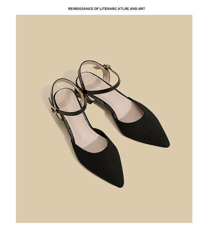 Pointy-Toe Ankle Strap Chunky Heel Sandals