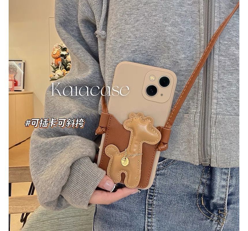 Giraffe Faux Pearl Crossbody Strap Phone Case