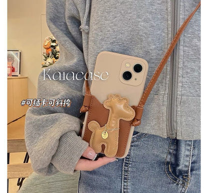 Giraffe Faux Pearl Crossbody Strap Phone Case