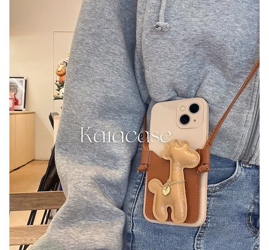 Giraffe Faux Pearl Crossbody Strap Phone Case