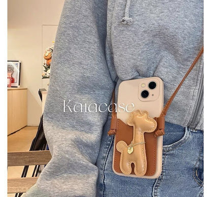 Giraffe Faux Pearl Crossbody Strap Phone Case