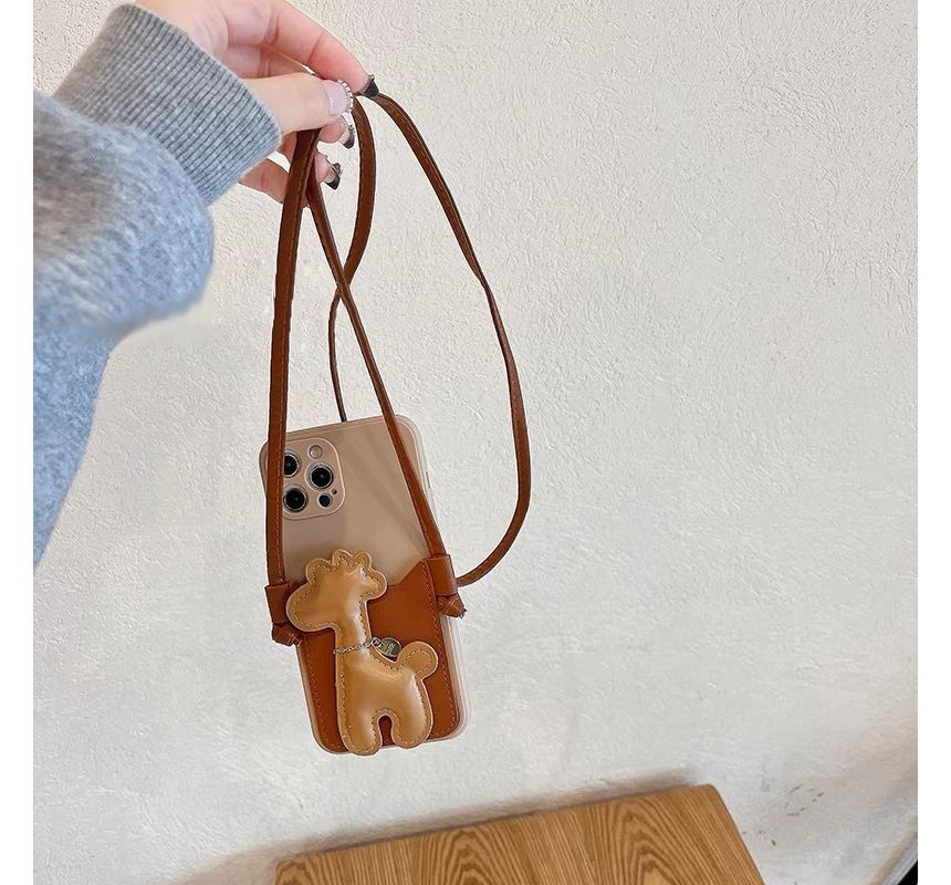 Giraffe Faux Pearl Crossbody Strap Phone Case