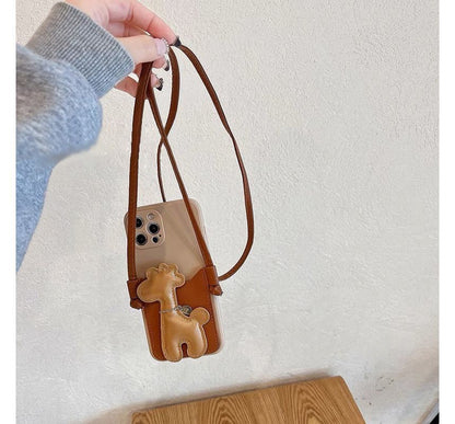 Giraffe Faux Pearl Crossbody Strap Phone Case