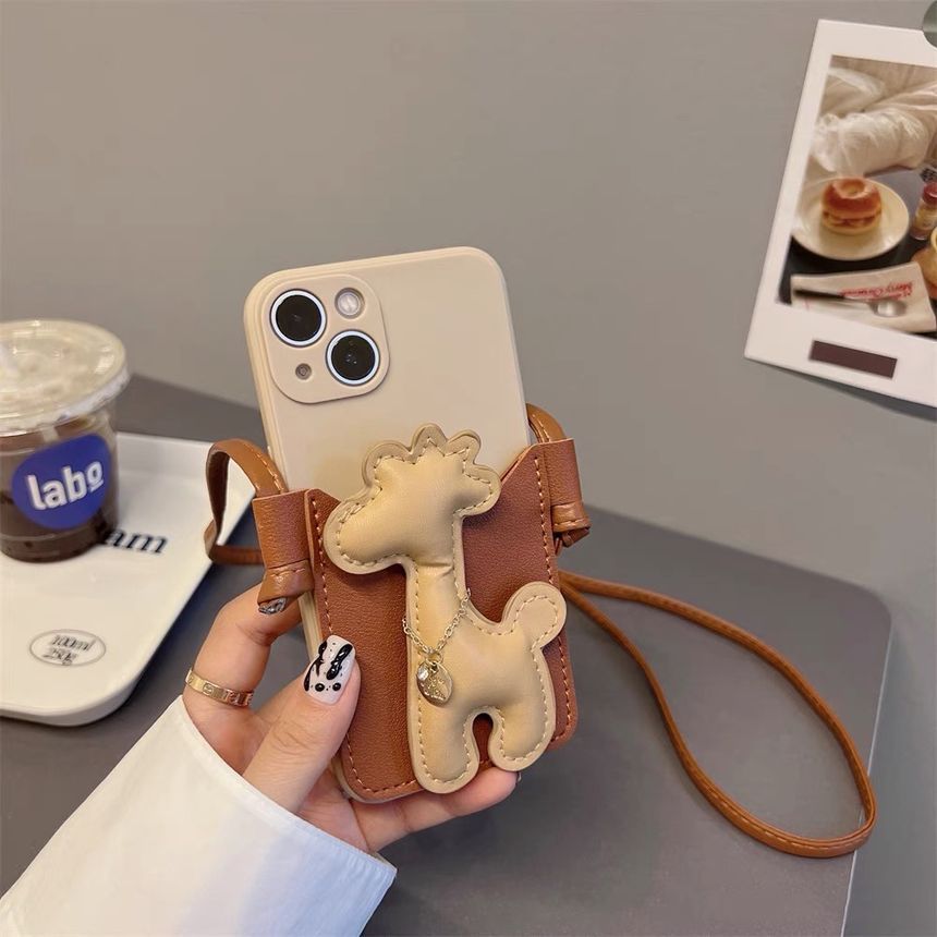 Giraffe Faux Pearl Crossbody Strap Phone Case