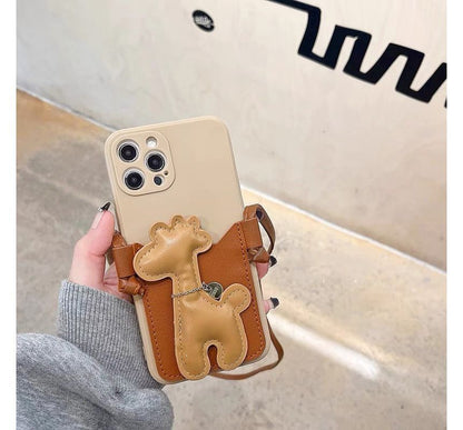Giraffe Faux Pearl Crossbody Strap Phone Case