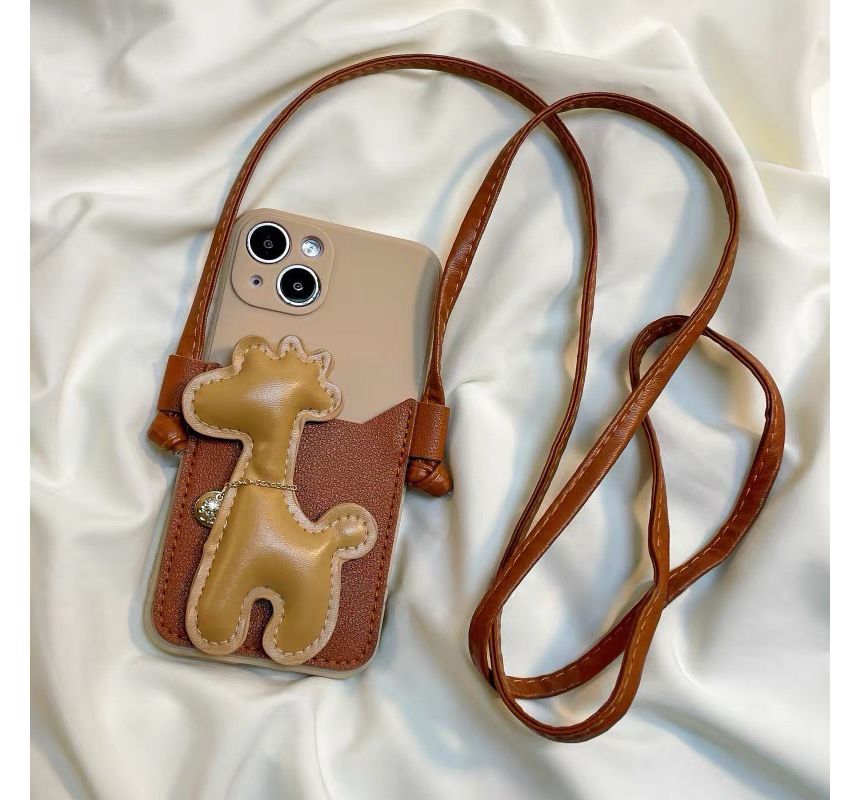 Giraffe Faux Pearl Crossbody Strap Phone Case
